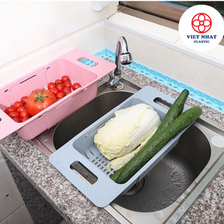 Khay, rổ gác bồn rửa chén bát Việt Nhật thông minh gấp gọn, điều chỉnh kích thước gài tiện lợi 5613