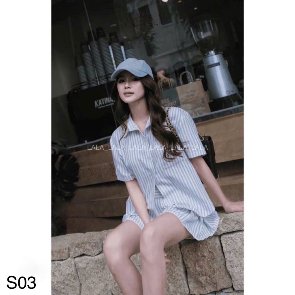 Set áo sơ mi thêu nơ phối ren kèm chân váy xếp ly dáng ngắn xinh xắn LALASTORE S03