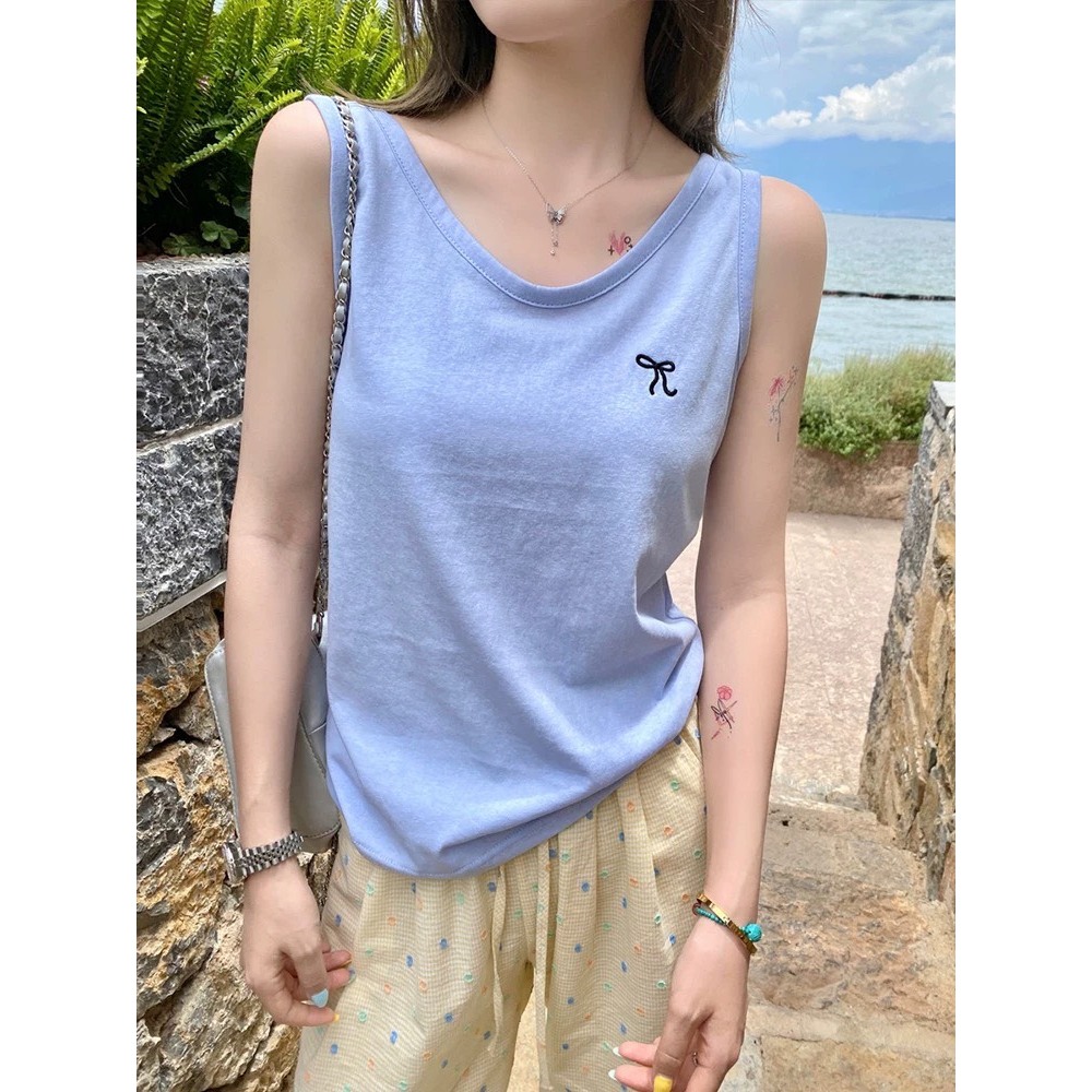 Áo thun ba lỗ nữ, sát nách nữ in hình Nơ nhỏ xinh xắn JULY FASHION, Áo thun nữ mùa hè chất Cotton xượt mềm mát