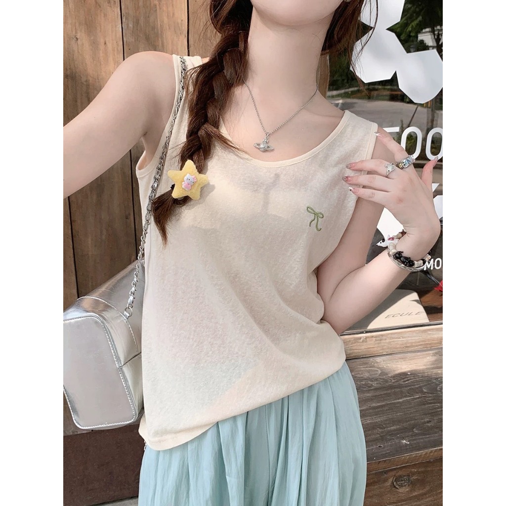 Áo thun ba lỗ nữ, sát nách nữ in hình Nơ nhỏ xinh xắn JULY FASHION, Áo thun nữ mùa hè chất Cotton xượt mềm mát