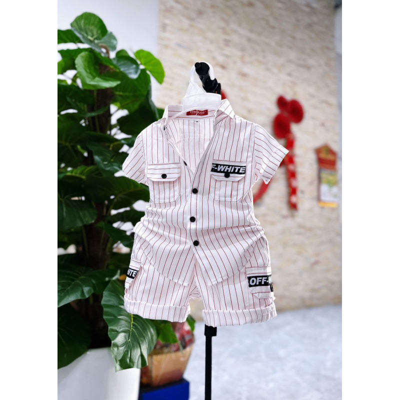 set sơmi trắng kẻ đỏ thanh lịch cho bé trai 10-52kg TONI BRAND