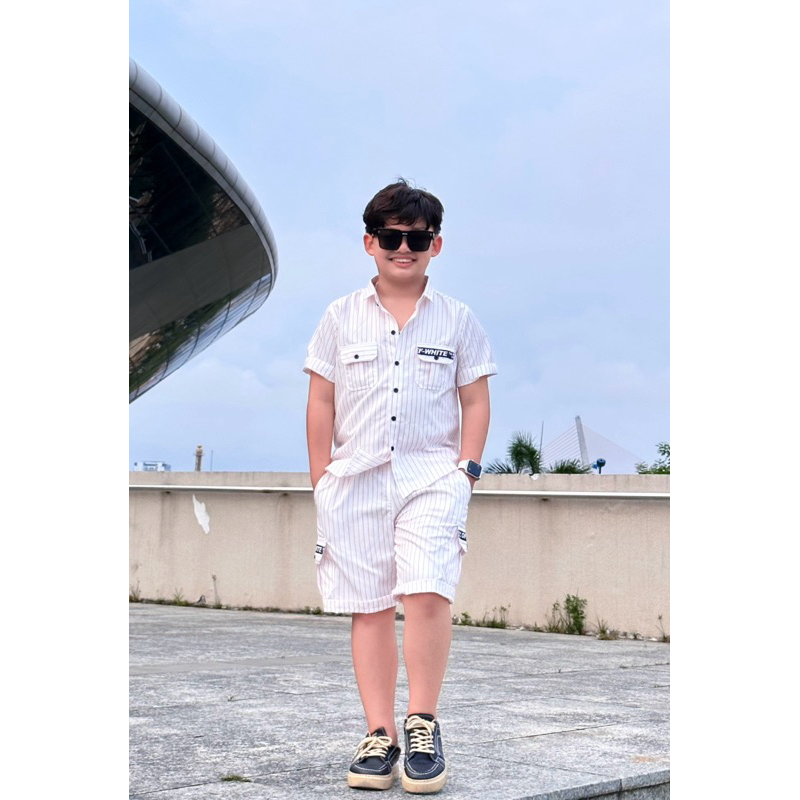 set sơmi trắng kẻ đỏ thanh lịch cho bé trai 10-52kg TONI BRAND