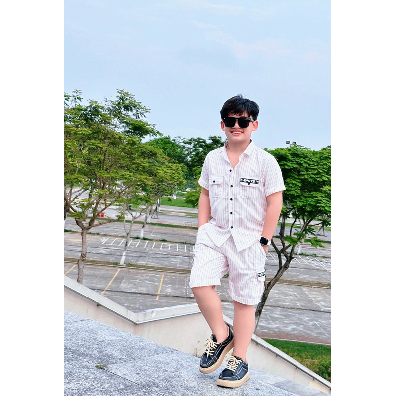 set sơmi trắng kẻ đỏ thanh lịch cho bé trai 10-52kg TONI BRAND