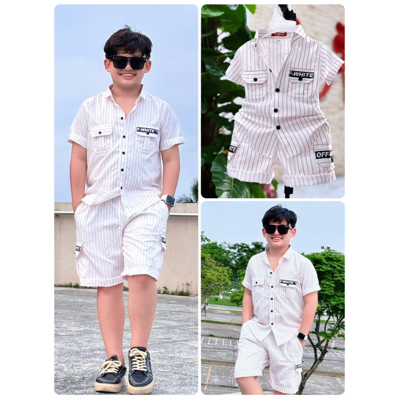 set sơmi trắng kẻ đỏ thanh lịch cho bé trai 10-52kg TONI BRAND