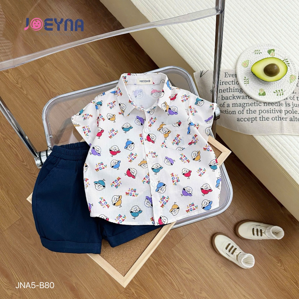 Set bộ sơ mi cộc Joeyna B80 atom boy cho bé