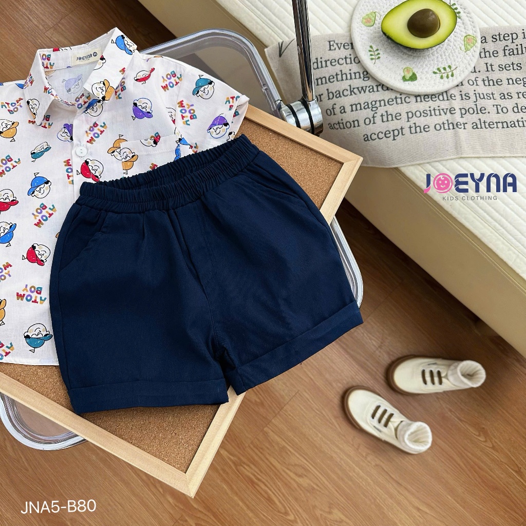 Set bộ sơ mi cộc Joeyna B80 atom boy cho bé