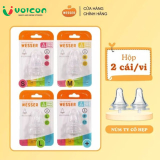 Vỉ 2 Cái Núm Ty Wesser Cổ Hẹp / Cổ Rộng Siêu Mềm đủ size S/M/L/+ cho bé