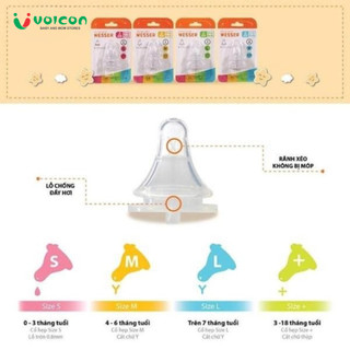 Vỉ 2 Cái Núm Ty Wesser Cổ Hẹp / Cổ Rộng Siêu Mềm đủ size S/M/L/+ cho bé