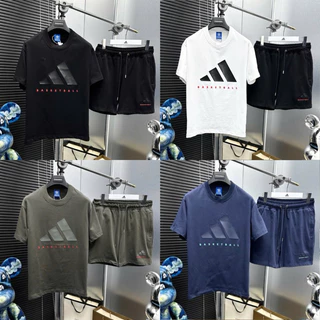 Bộ quần áo cộc thể thao nam Basketball ngực dập nổi sọc chéo kèm chữ hãng bằng cao su