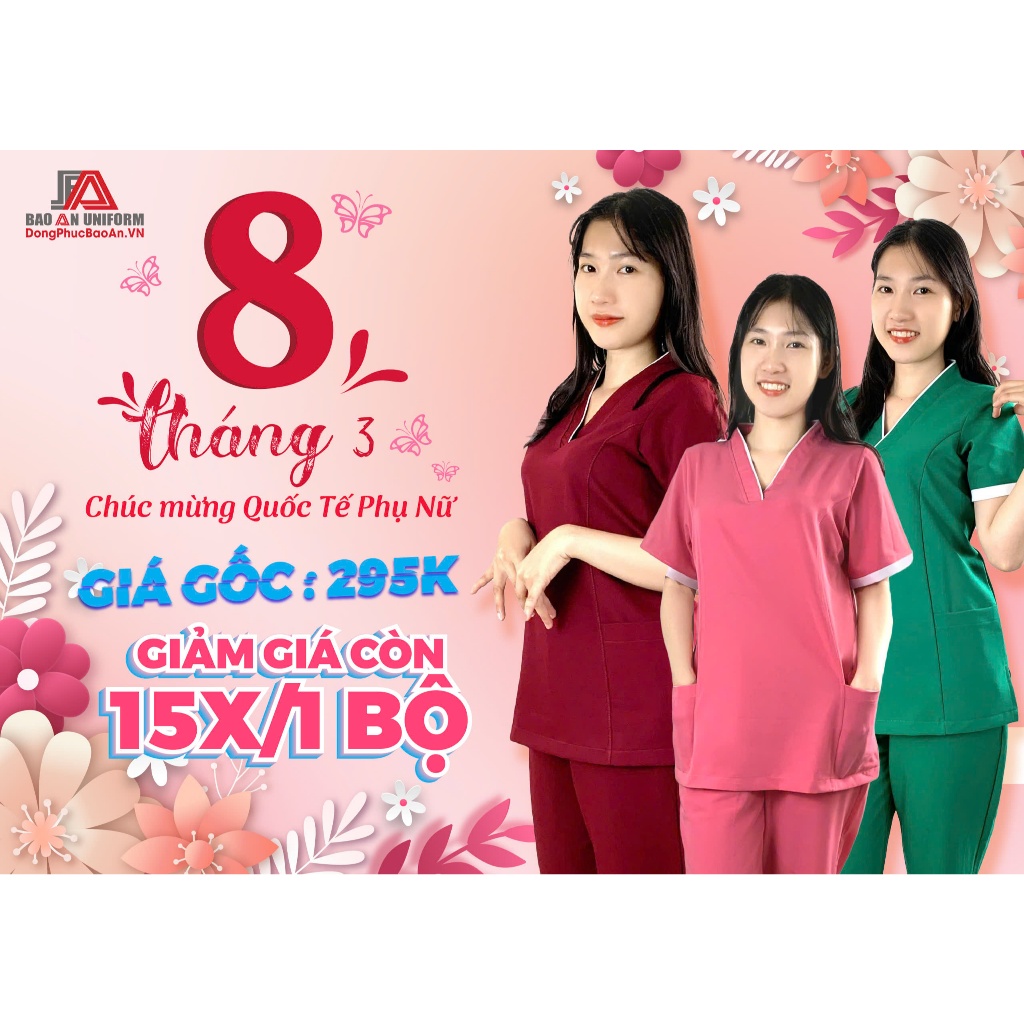 [SALE] Bộ Scrubs Cổ Tim Dược Sĩ, Đồng Phục Spa, Nha khoa Cho Nữ - BẢO AN UNIFORM