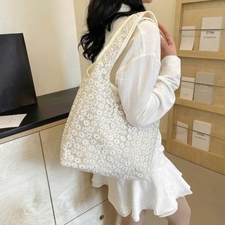 Túi xách đi biển đi dạo phố thêu ren hoa lưới đeo vai dễ thương