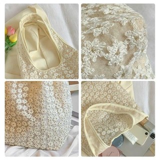 Túi xách đi biển đi dạo phố thêu ren hoa lưới đeo vai dễ thương