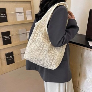 Túi xách đi biển đi dạo phố thêu ren hoa lưới đeo vai dễ thương