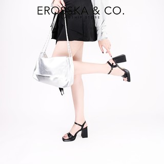 Erosska - Giày sandal cao gót nữ quai ngang khóa cài kiểu dáng năng động màu kem - DX001