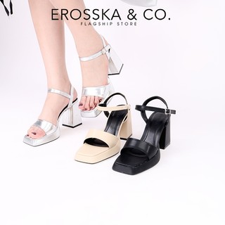 Erosska - Giày sandal cao gót nữ quai ngang khóa cài kiểu dáng năng động màu kem - DX001