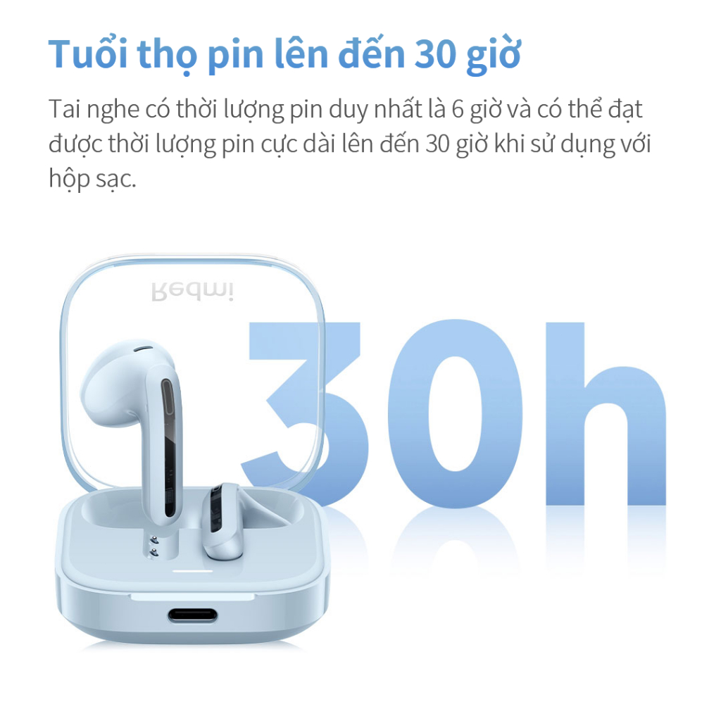 Redmi Tai nghe không dây Buds 6S Khử tiếng ồn chủ động Tai nghe nhét tai Bluetooth 5.3 với thời gian chơi 33 giờ