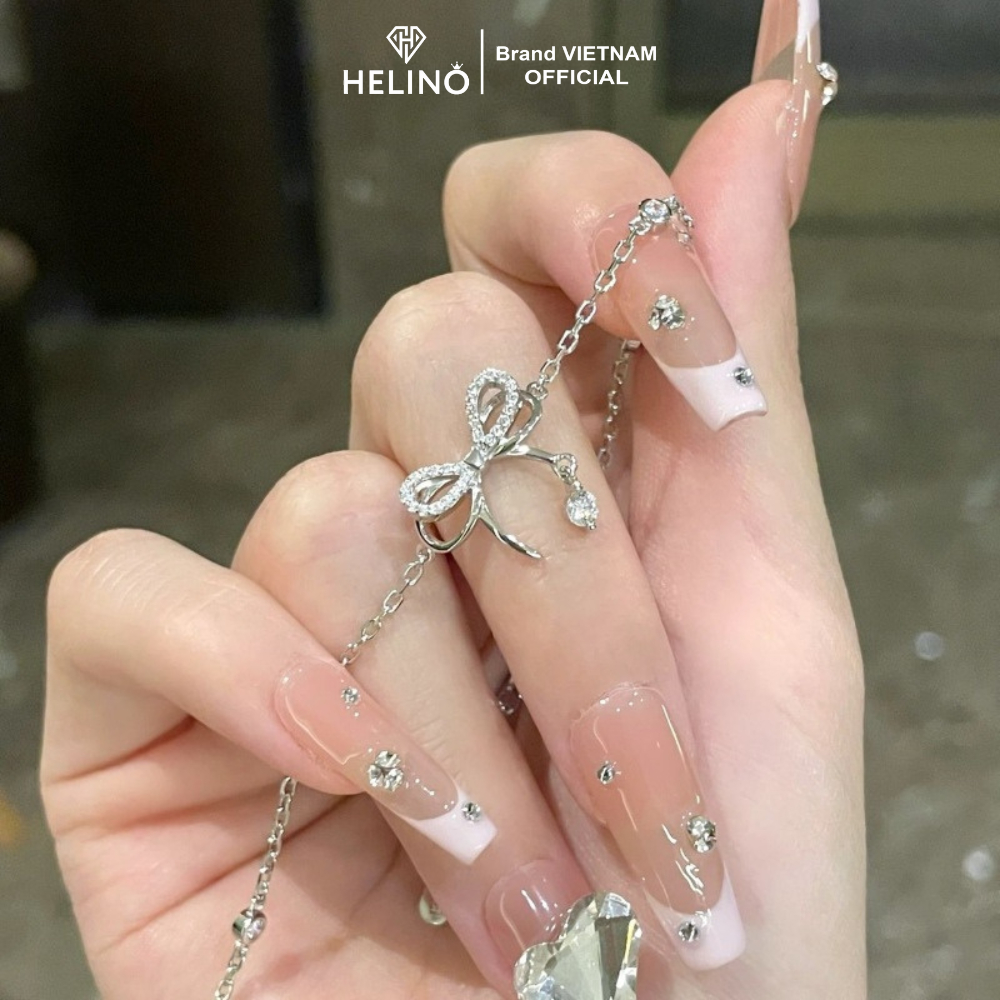 Ảnh Lắc tay bạc nữ HELINO Nơ kép treo hạt đá trang sức phụ kiện lấp lánh V36 2