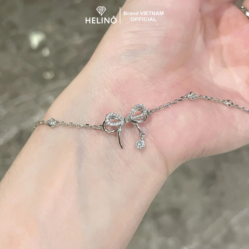 Ảnh Lắc tay bạc nữ HELINO Nơ kép treo hạt đá trang sức phụ kiện lấp lánh V36 3