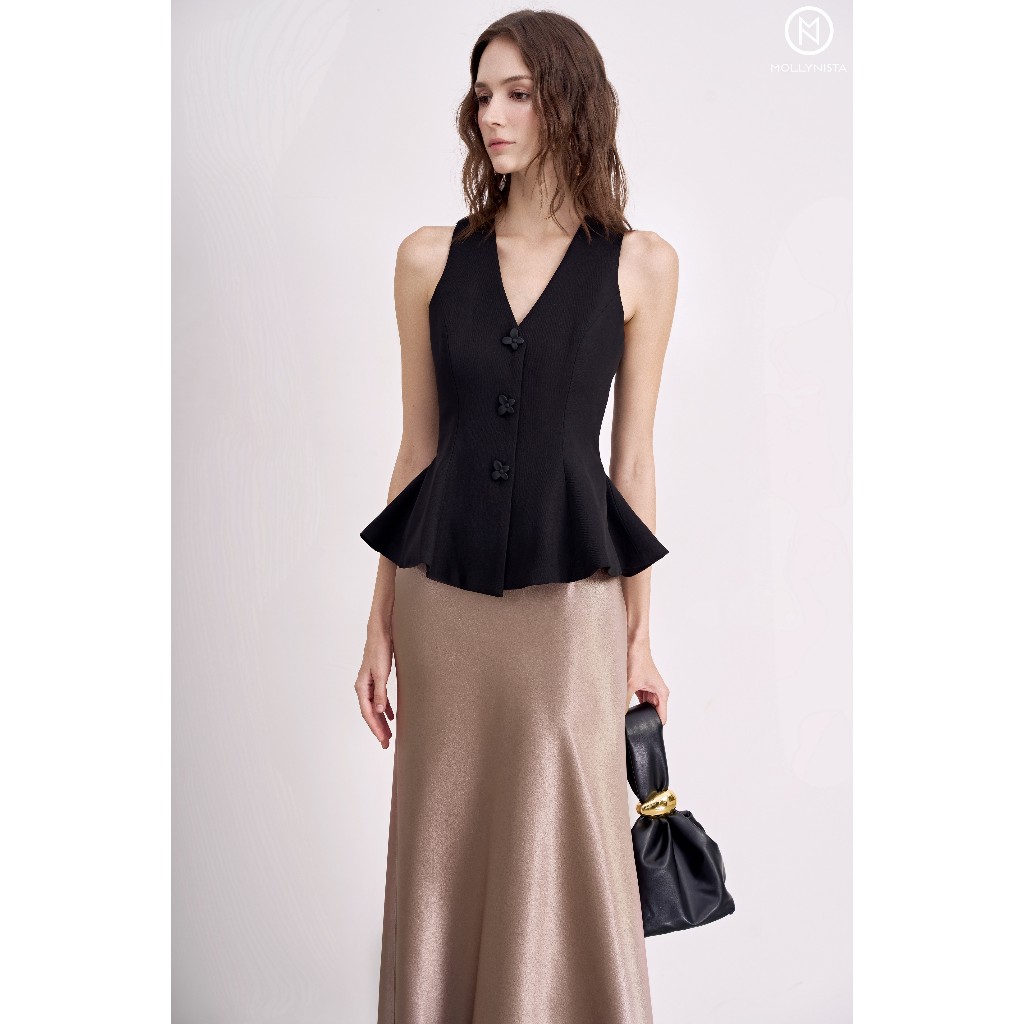 Ảnh Áo gile peplum nút hoa nổi MOLLYNISTA thiết kế quyến rũ thanh lịch nữ tính cao cấp 2