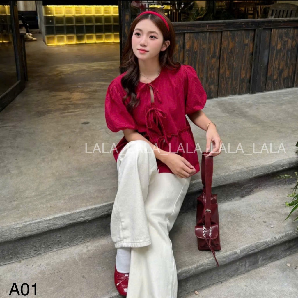 Áo babydoll kèm áo quây buộc dây nơ xinh xỉu, dáng rộng freesize dưới 56kg LALASTORE A01