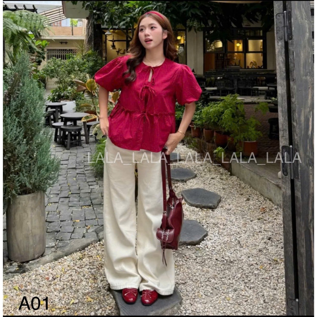 Áo babydoll kèm áo quây buộc dây nơ xinh xỉu, dáng rộng freesize dưới 56kg LALASTORE A01