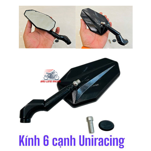 Gương chiếu hậu 6 cạnh Uniracing nhựa đúc gắn xe máy Sirius Wave Dream Exciter Winner AB SH Lead.....