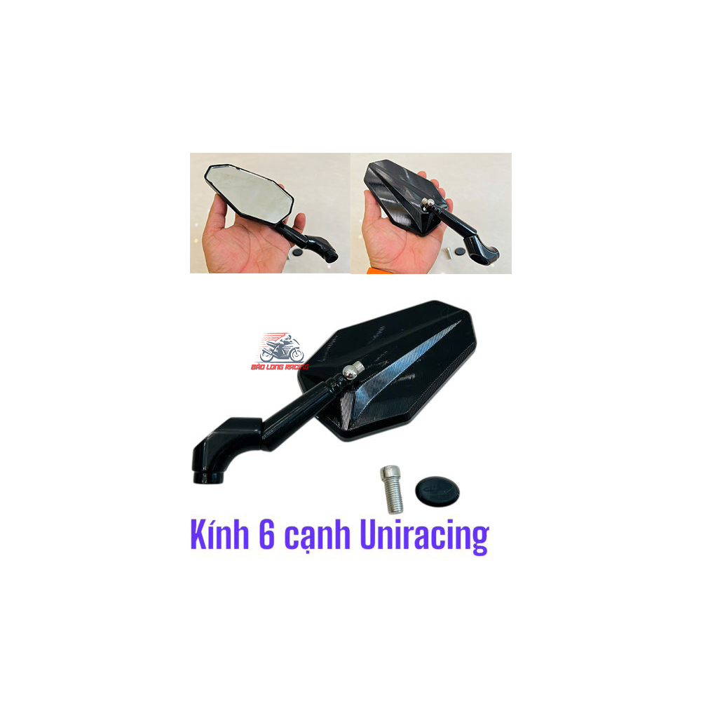 Gương chiếu hậu 6 cạnh Uniracing nhựa đúc gắn xe máy Sirius Wave Dream Exciter Winner AB SH Lead.....