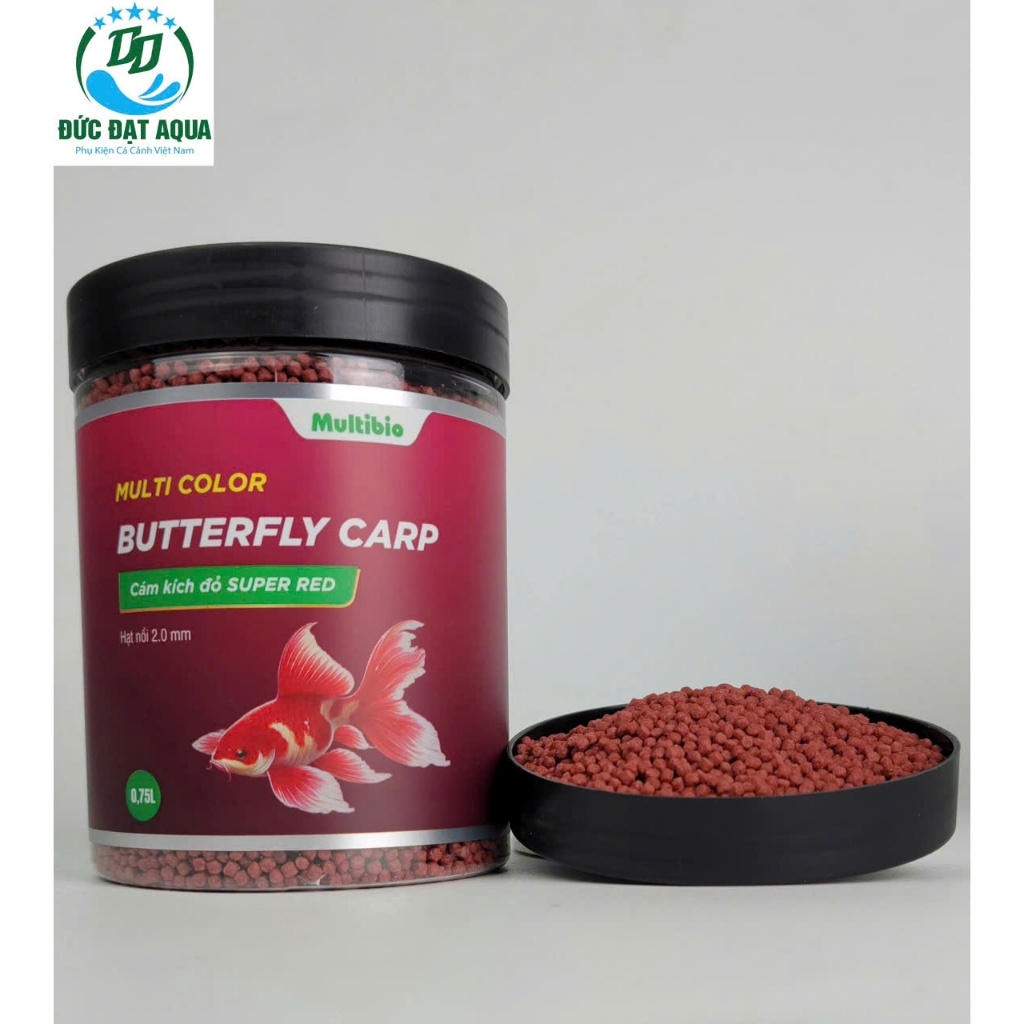 Butterfly carp super red 0,75L phù hợp cá chép sư tử, ranchu, goldfish. Kích đỏ hạt nổi 2.0 mm