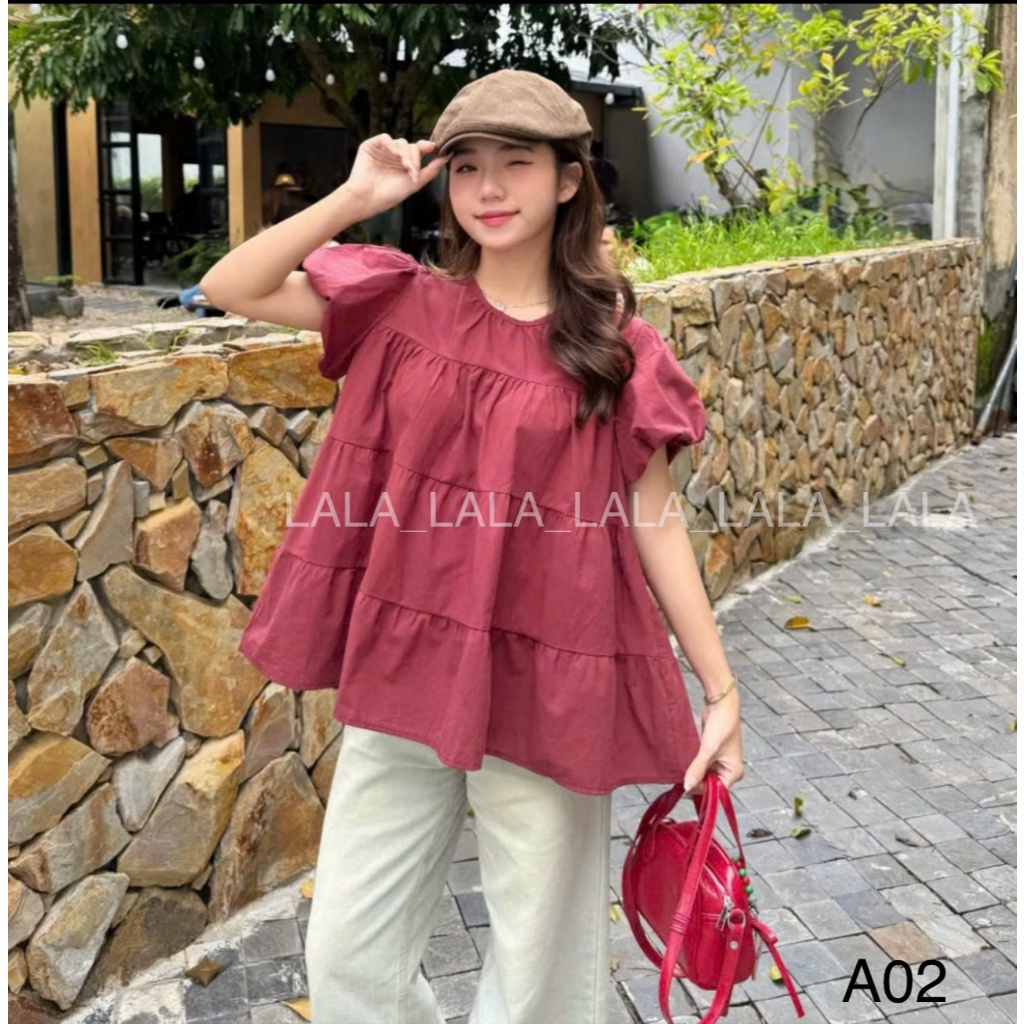 Áo babydoll siêu xinh tay bồng nhiều màu dễ phối đồ freesize dưới 56kg LALASTORE A04