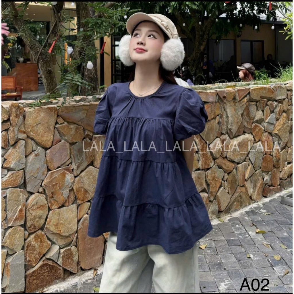 Áo babydoll siêu xinh tay bồng nhiều màu dễ phối đồ freesize dưới 56kg LALASTORE A04