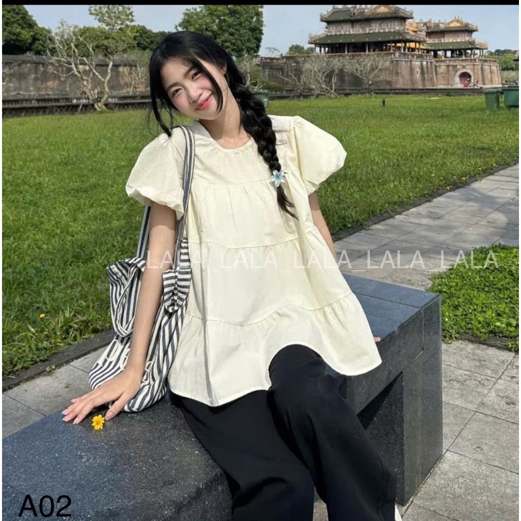 Áo babydoll siêu xinh tay bồng nhiều màu dễ phối đồ freesize dưới 56kg LALASTORE A04