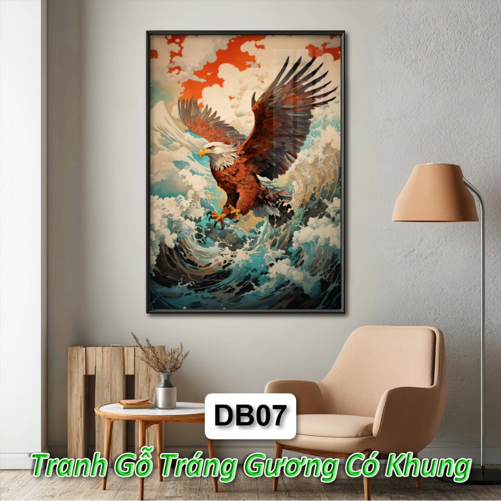 Tranh Đại Bàng Vua Bầu Trời Tráng Gương Khung Composite Decor Treo Tường Trang Trí Phòng Khách