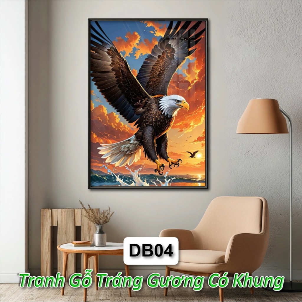 Tranh Đại Bàng Vua Bầu Trời Tráng Gương Khung Composite Decor Treo Tường Trang Trí Phòng Khách