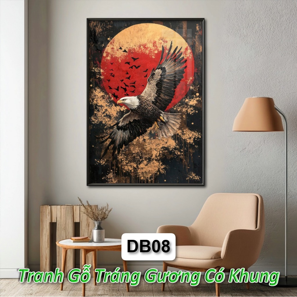 Tranh Đại Bàng Vua Bầu Trời Tráng Gương Khung Composite Decor Treo Tường Trang Trí Phòng Khách