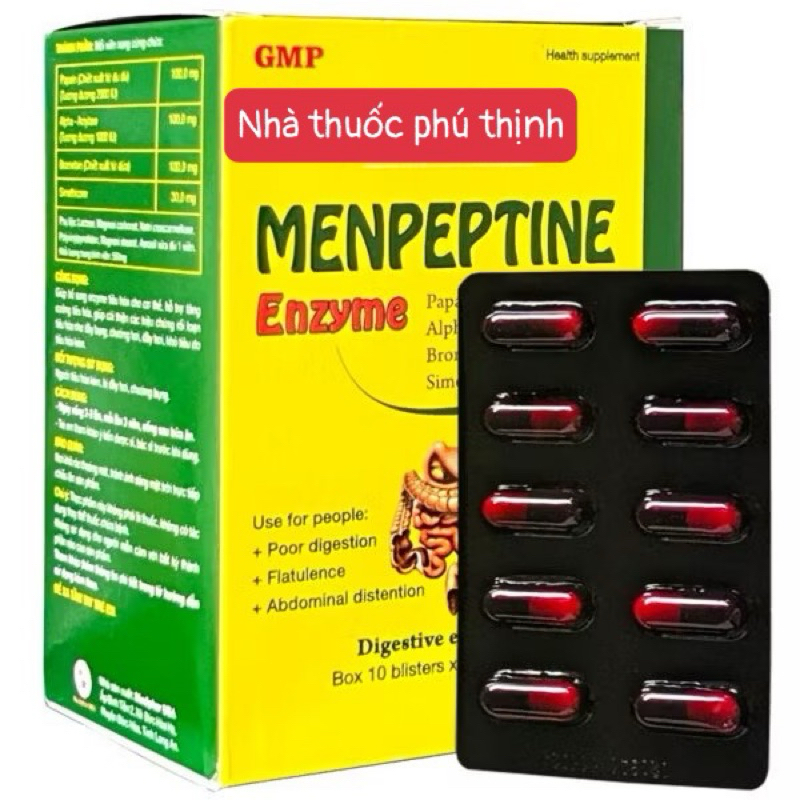 ✅[Chính Hãng] Menpeptine hộp 100 viên, hỗ trợ đầy hơi, khó tiêu (hộp 100 viên)