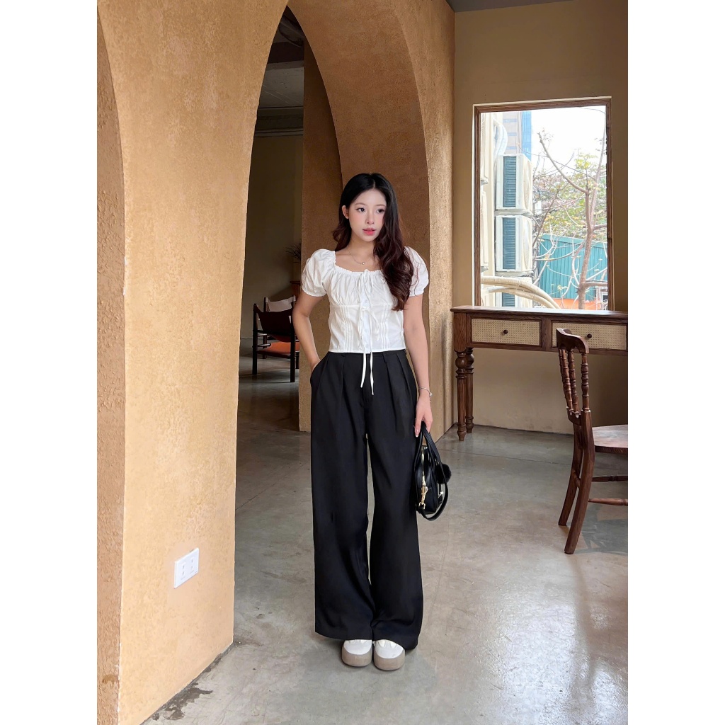 Ảnh Quần vải dáng suông ống rộng nữ, chất xước Hàn cao cấp, đứng form basic, đi học, đi làm, đi chơi LWNQD001 3