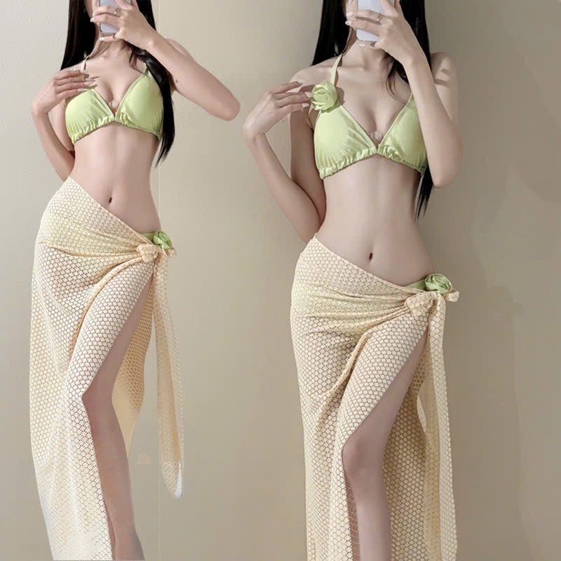 Ms 081 BIKINI Tam giác đính hoa, phối khăn quấn ren dài hàng QC cao cấp, hai màu HAN.T Shop