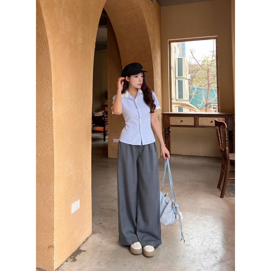 Ảnh Quần vải dáng suông ống rộng nữ, chất xước Hàn cao cấp, đứng form basic, đi học, đi làm, đi chơi LWNQD001 4