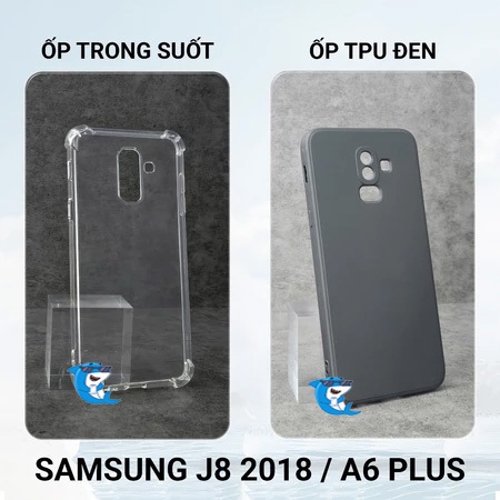 Ốp lưng Samsung J8 2018, A6 Plus silicon trong suốt dẻo cao cấp chống sốc viền vuông bảo vệ cam bibi