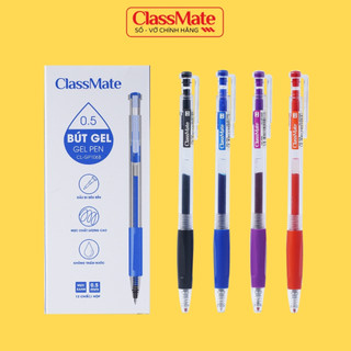 Hộp 12 Bút Gel Classmate Ngòi 0.5mm, Mực Không Thấm Nước Bút Gel Đen Xanh Tím Đỏ, Ghi Chép, Viết Bài, Chấm Điểm CL-GP106