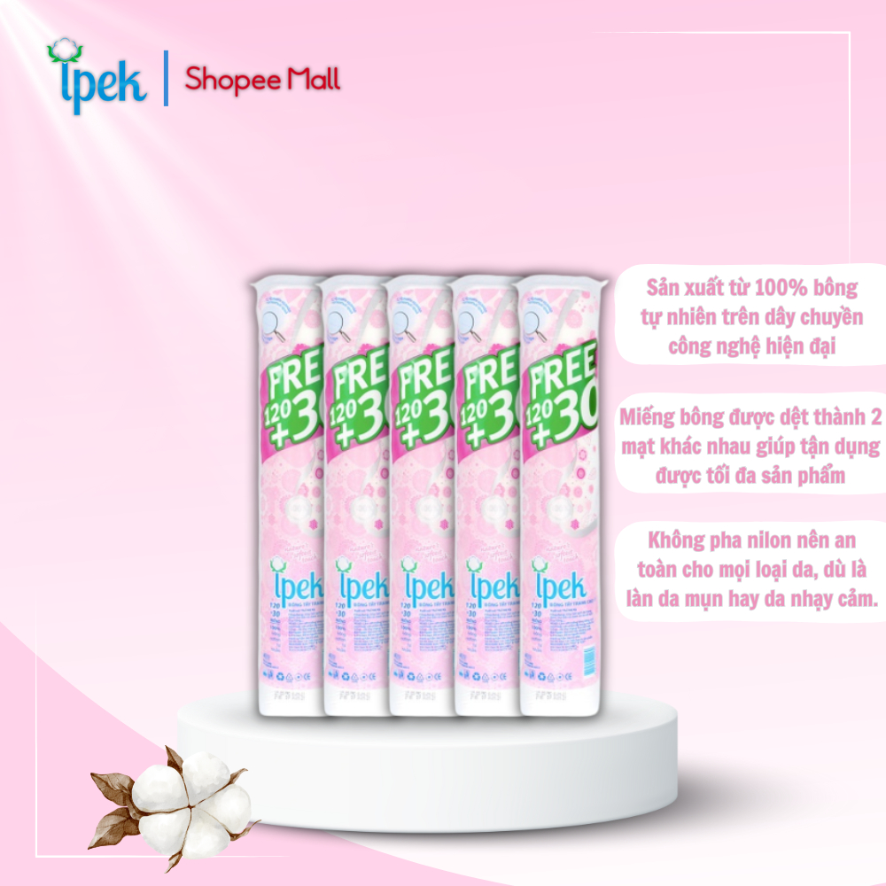 Ảnh Combo 5 bông tẩy trang Ipek Thổ Nhĩ Kỳ 100% nature 150 miếng (5x150) 2