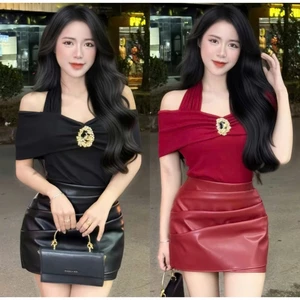 Áo trễ vai cổ yếm chất mềm mại dày dặn co giãn kèm tag by Charmie M 4237