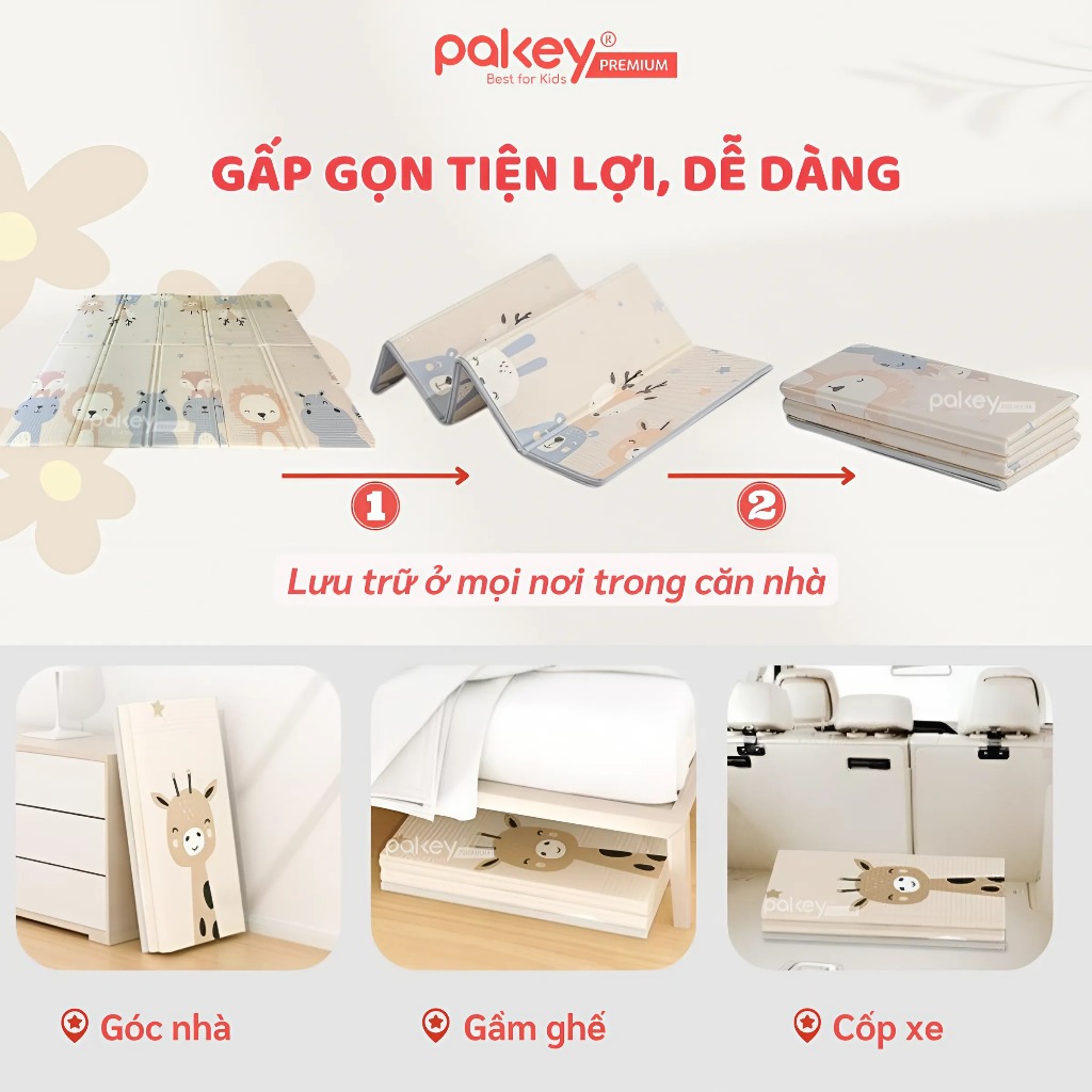 Ảnh Thảm Xốp Gấp Gọn XPE PAKEY Cao Cấp, Thảm Trải Sản 2 Mặt Dày 2cm Cho Bé Tập Bò, Tập Đi Êm Ái, Chống Ngã 2