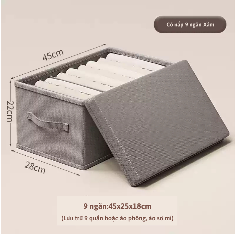 (Giặt được) Hộp đựng quần áo chia ngăn 0-7-9 ngăn, vải Cation/Cotton cao cấp, khung bảng PP đứng form TD50