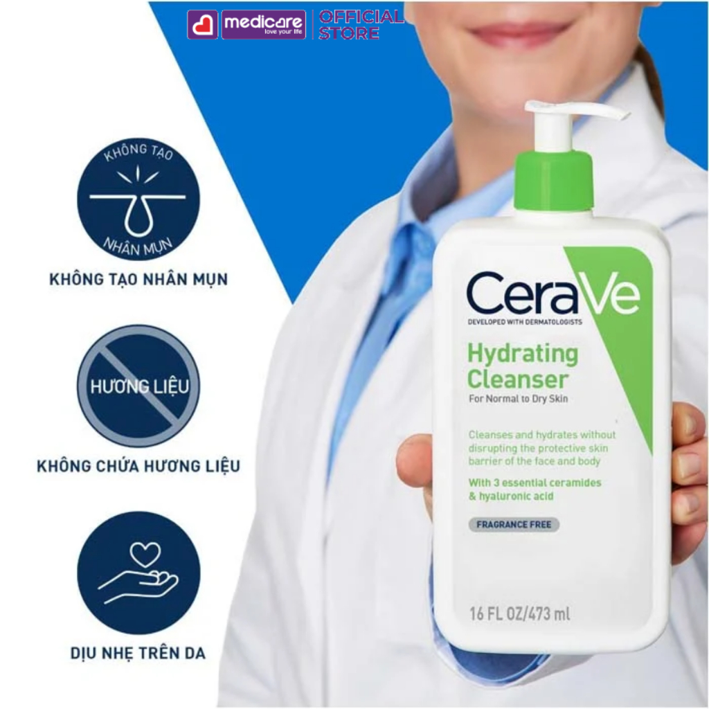 Sữa Rửa Mặt CERAVE Hydrating Cleanser dành cho da thường và da khô 473ml