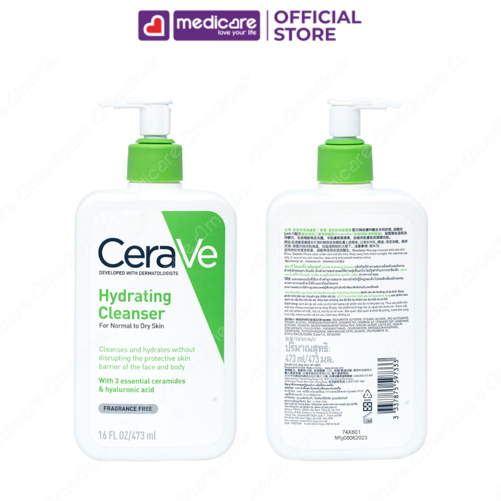 Sữa Rửa Mặt CERAVE Hydrating Cleanser dành cho da thường và da khô 473ml