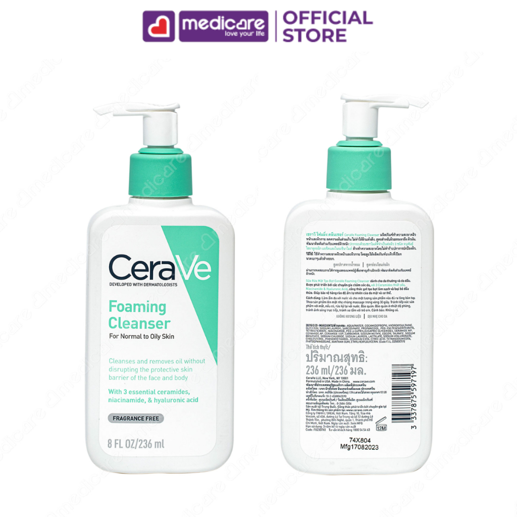Sữa Rửa Mặt CERAVE Foaming Cleanser dành cho da thường và da dầu 236ml