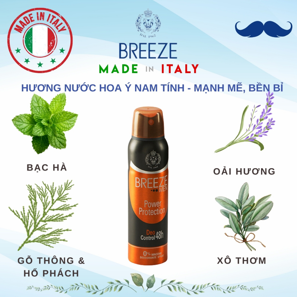 [SIÊU ƯU ĐÃI 50%] Xịt Khử Mùi Nam Breeze Men Power Protection 150ml – Hương Nước Hoa Ý – Khử Mùi 48h