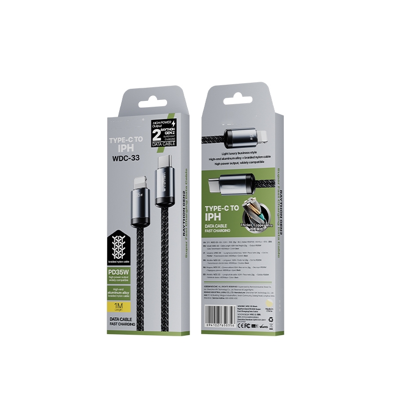 CÁP SẠC NHANH BỌC VẢI CHỐNG ĐỨT TÍCH HỢP SẠC NHANH 35W-65W CHO ĐIỆN THOẠI , MÁY TÍNH BẢNG ... WDC-33/WDC-35/WDC-32