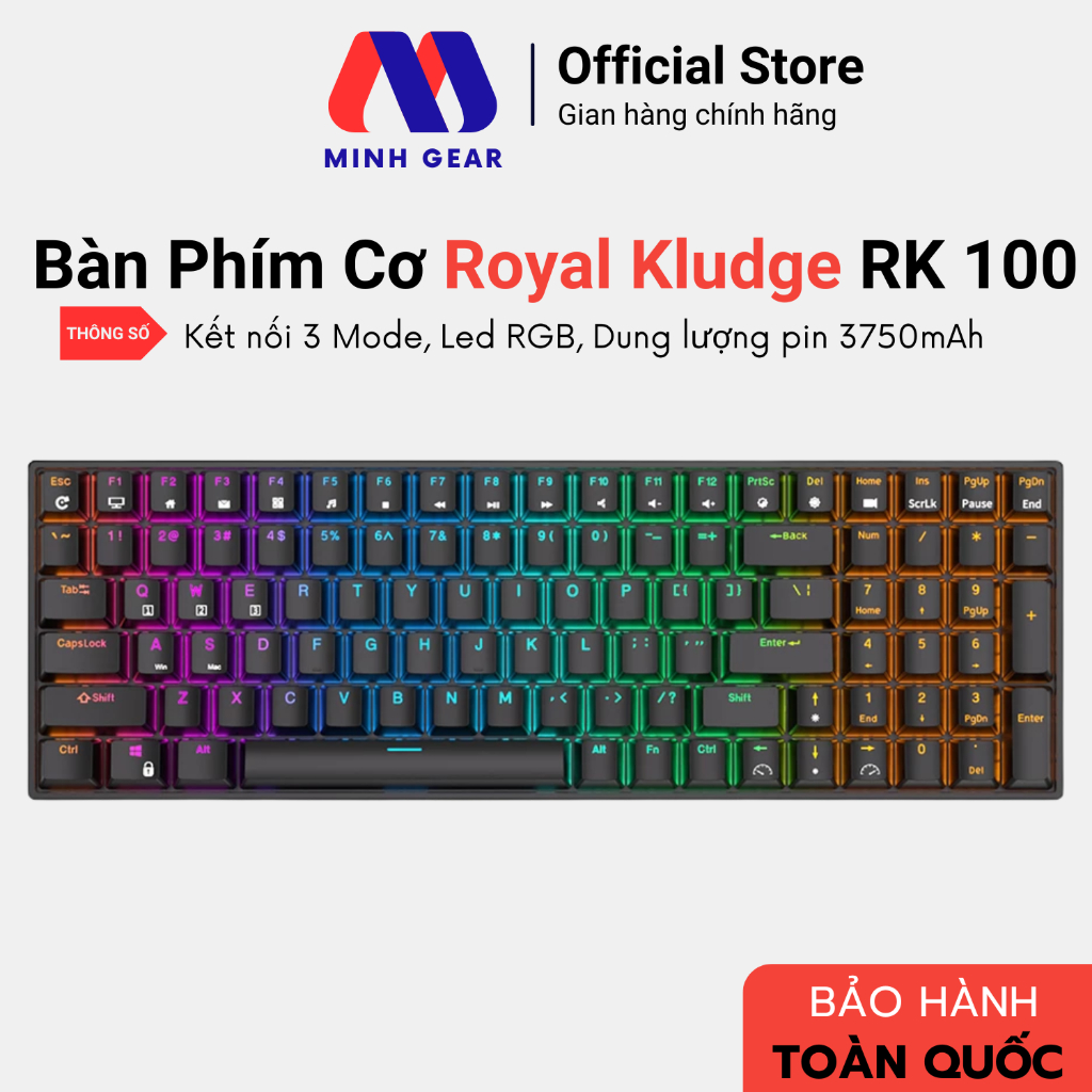 Bàn phím cơ bluetooth không dây RK100 Led RGB có Hotswap (Bluetooth 5.0 ...